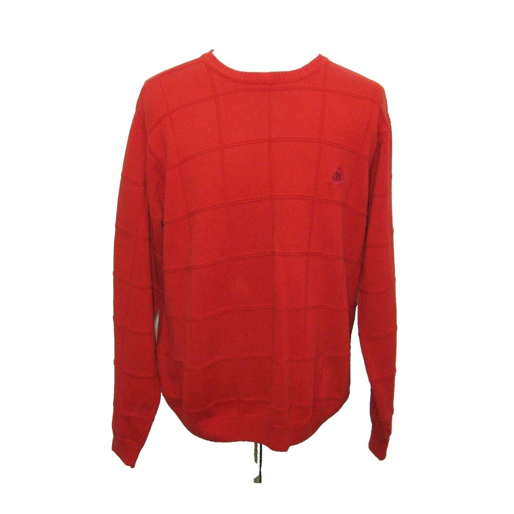 IZOD Red Sweater Mens Large 100% Cotton Long Sleeve Cable Knit Crewneck Shirt